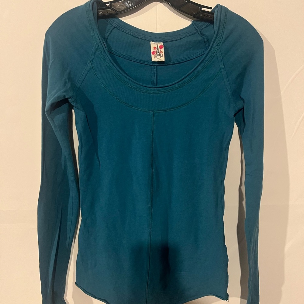 Free People Teal Long Sleeve Tee